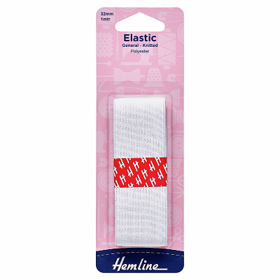 H620.32 General Purpose Knitted Elastic: 1m x 32mm: White ..